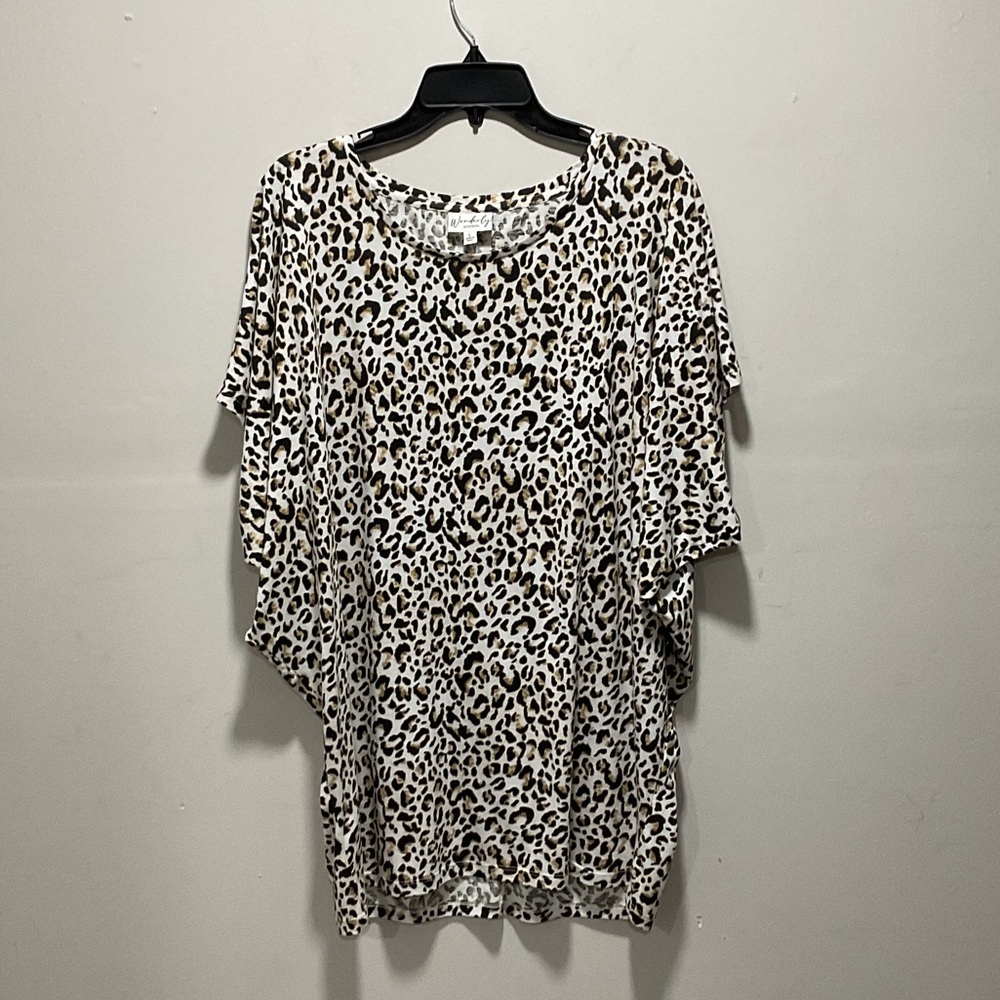 Wonderly Leopard Print Short Sleeve Top - Black and Brown